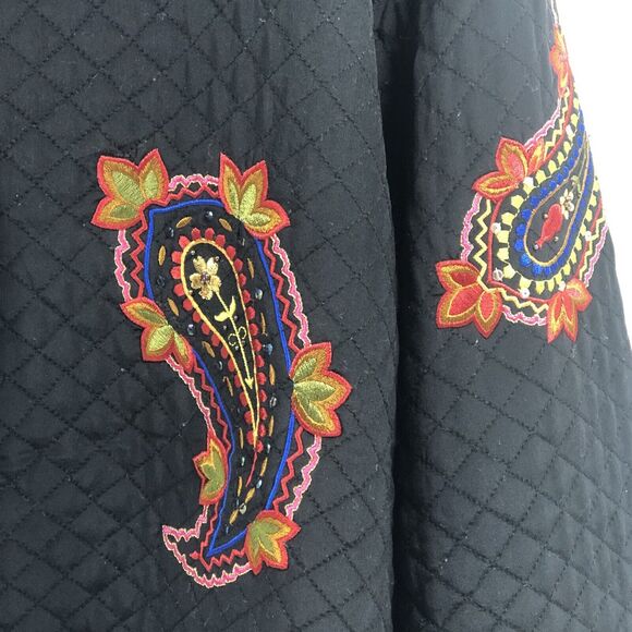 Maggy London Quilted Silk Jacket Women Size 16 Embroidered Paisley Blazer Shaket - Picture 2 of 7